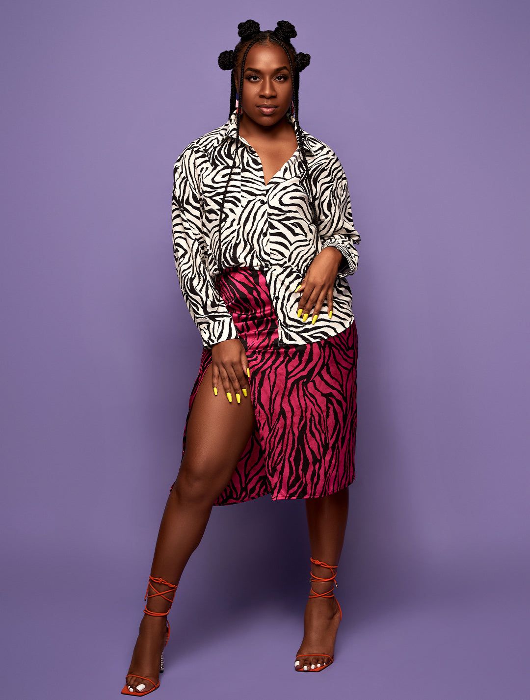Brave Fuchsia Zebra Print Satin Skirt-Touched By Vanity-